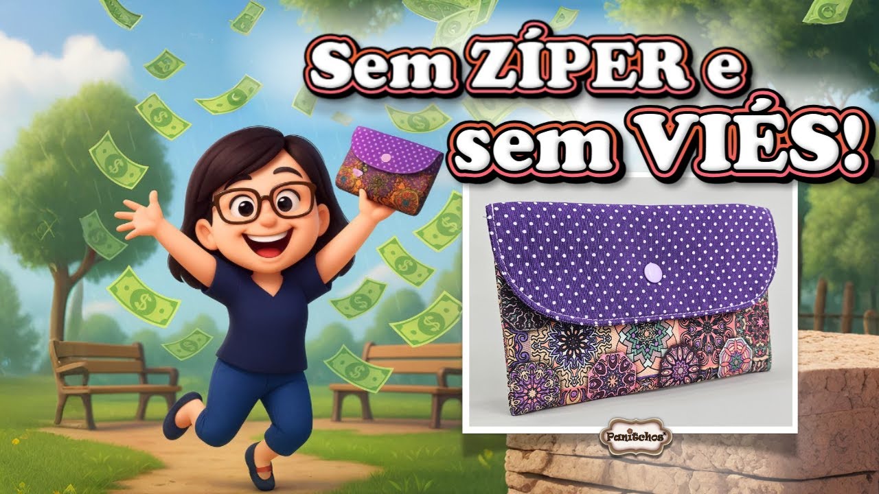 Carteira de tecido com bolso externo | sem zíper e sem viés