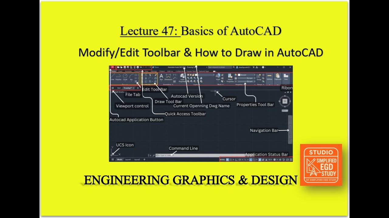 Lecture 47: AutoCAD Draw & Modify Commands | Complete Beginner Guide #EGD | Studio of Simplified EGD