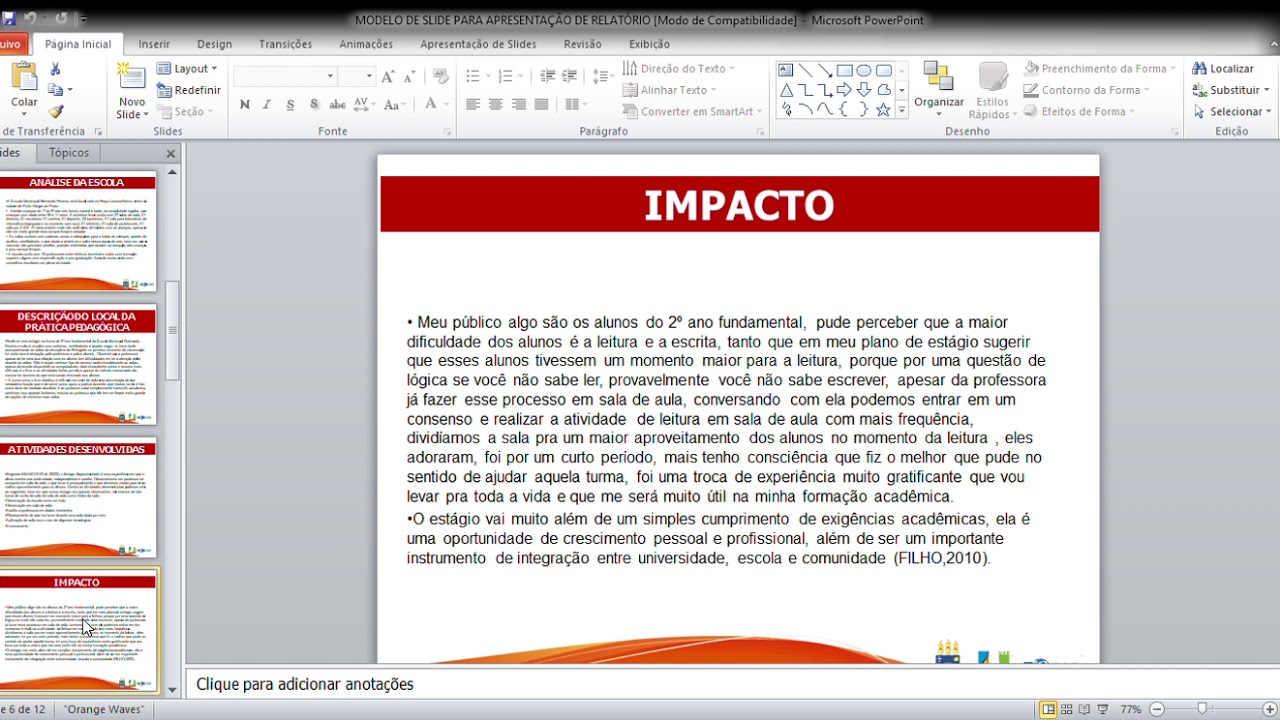MODELO DE SLIDE PARA APRESENTA&Ccedil;&Atilde;O DE RELAT&Oacute;RIO Modo de Compatibilidade   Microsoft PowerPoint 2019 1