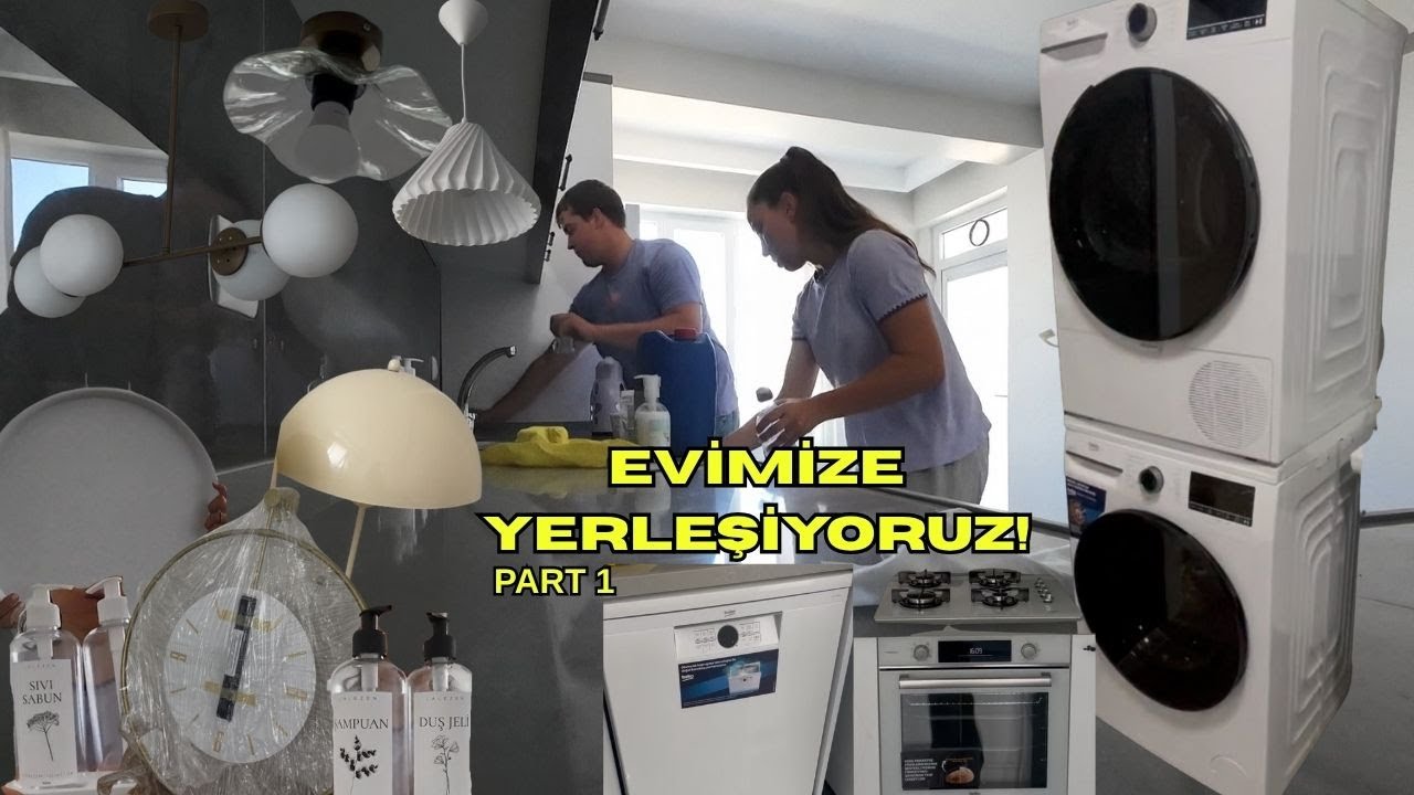 EVİMİZE YERLEŞİYORUZ PART-1 🏠🧹🧼 (Kargolarım, temizlik, badana, avizlerimiz, beyaz eşyalarımız)