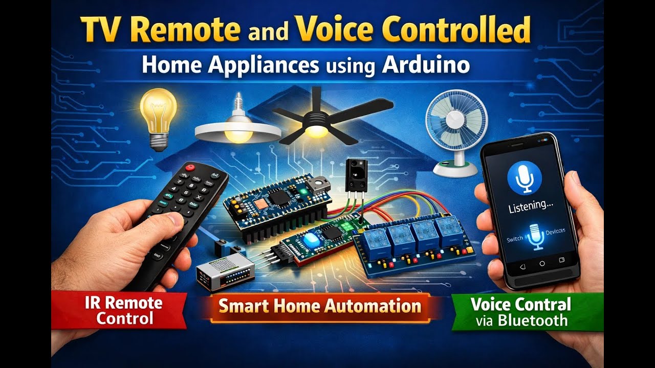 HVS-3379.TV Remote and Voice Controlled Home Appliances using Arduino ##bluetooth #TV Remote