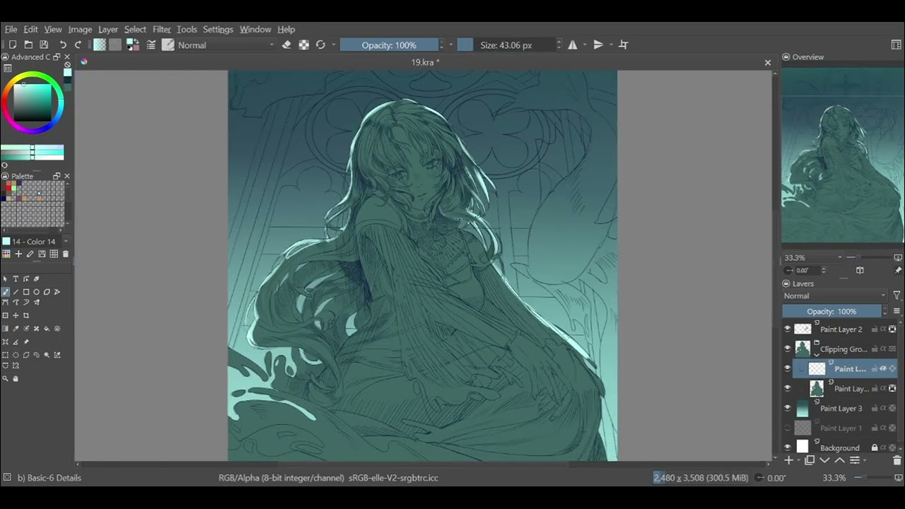 OC drawing process / speedpaint Krita - Teal-Blue Palette №3