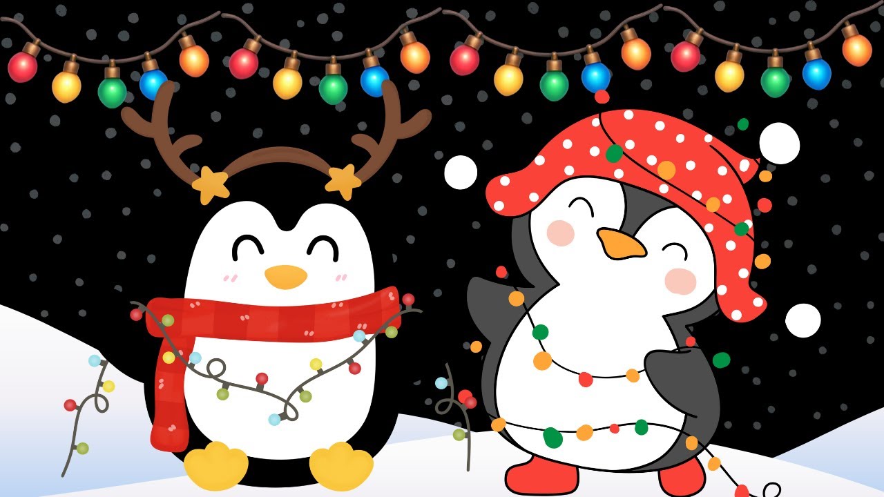 Penguin Parade Christmas Winter Baby Sensory video for Tummy Time with High contrast | Calming Music