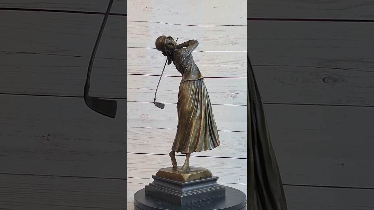 Golf Lover Mother`s Day Female Golfer Club Bag Bronze Marble Sculpture Statue XN-2159