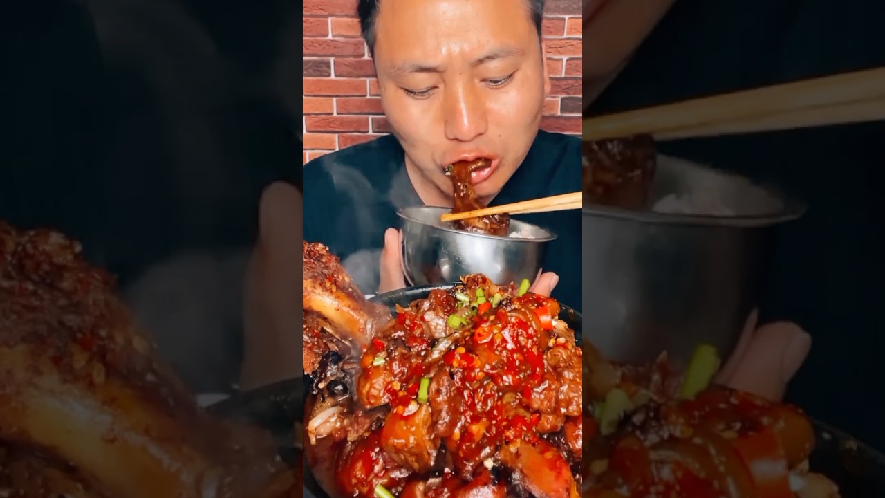 $700 Spicy Glazed Pork Feast 🔥😲 Insane ASMR Crunch That Sounds ILLEGAL!!#asmr #mukbang #shorts #fyp