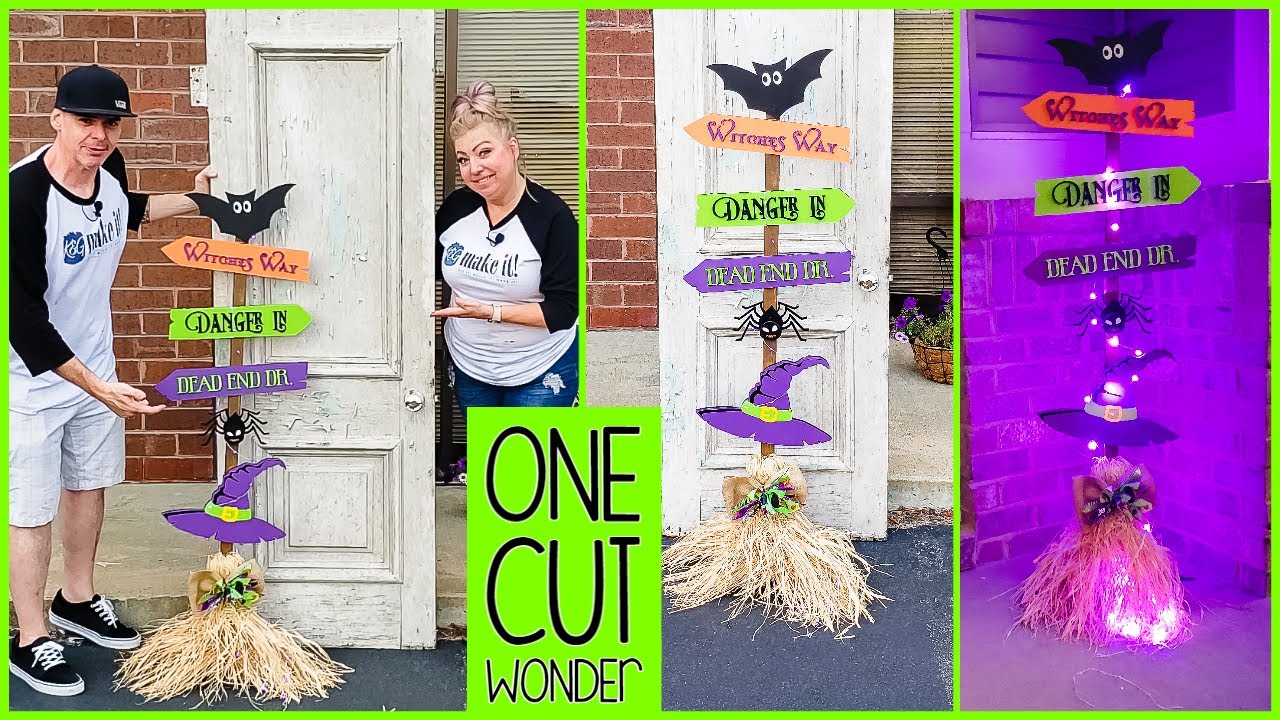DIY Witch Broom Halloween Porch Decoration Sign Post
