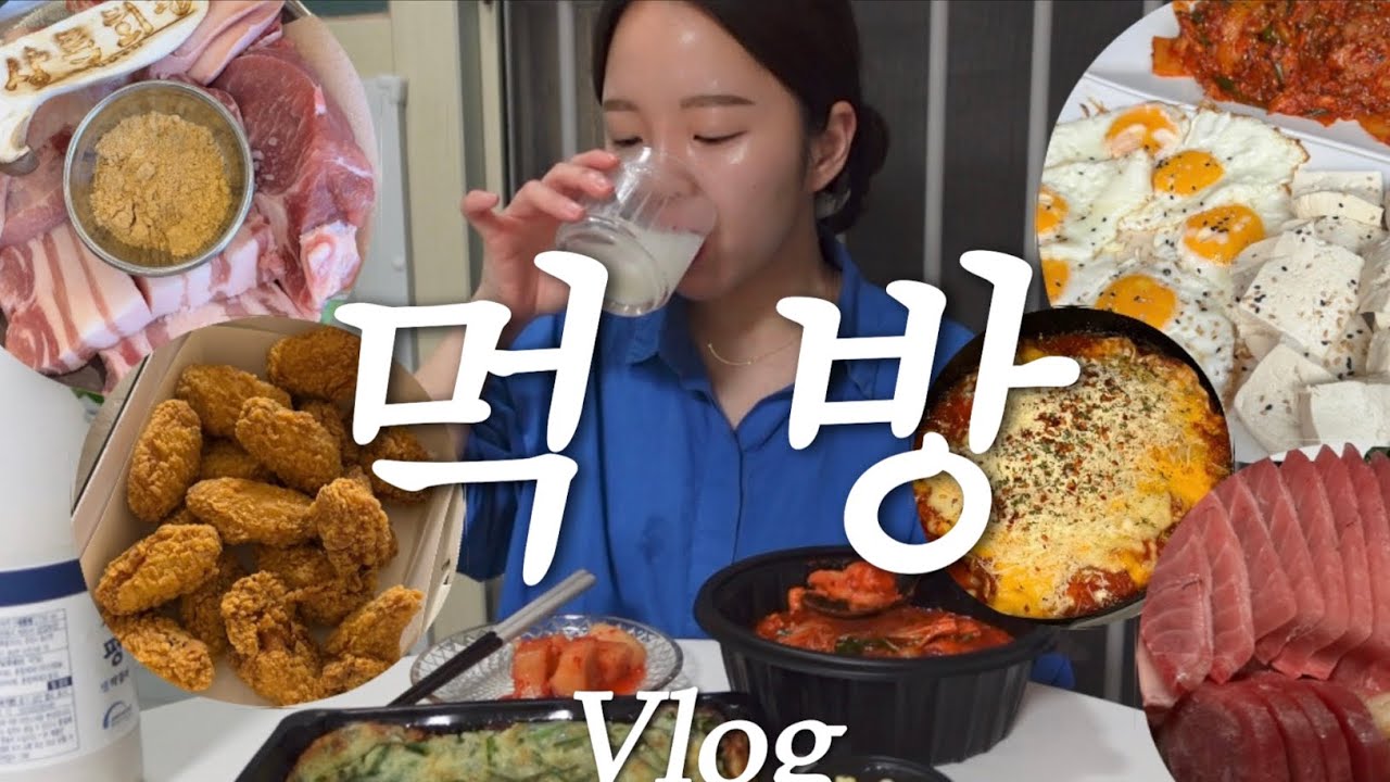 [vlog] 식욕폭발+음주제철🍺💦 혼술 먹방브이로그(곱도리탕+파전/참치/비비큐 핫윙/두부김치+통닭/수원 맛집/조개구이/삼쏘/쌈밥/제육볶음)
