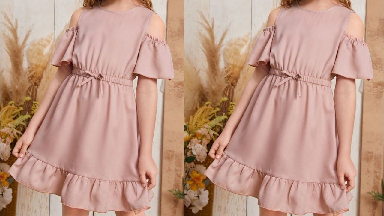 A-Line Cold Shoulder Baby Frock With Dori Cutting and Stitching/Baby Frock Design