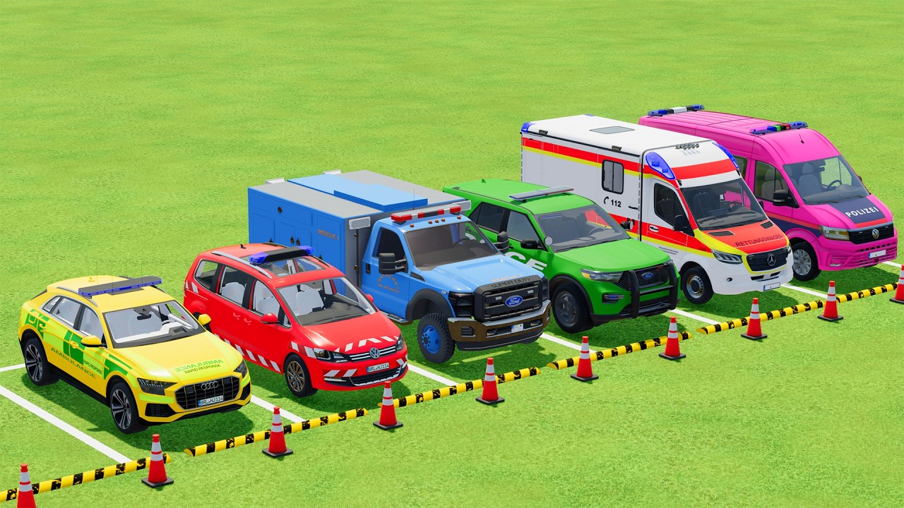 TRANSPORTING POLICE CARS, AMBULANCE, FIRE TRUCK, COLORFUL CARS WITH TRUCK - FARMING SIMULATOR 22 #14