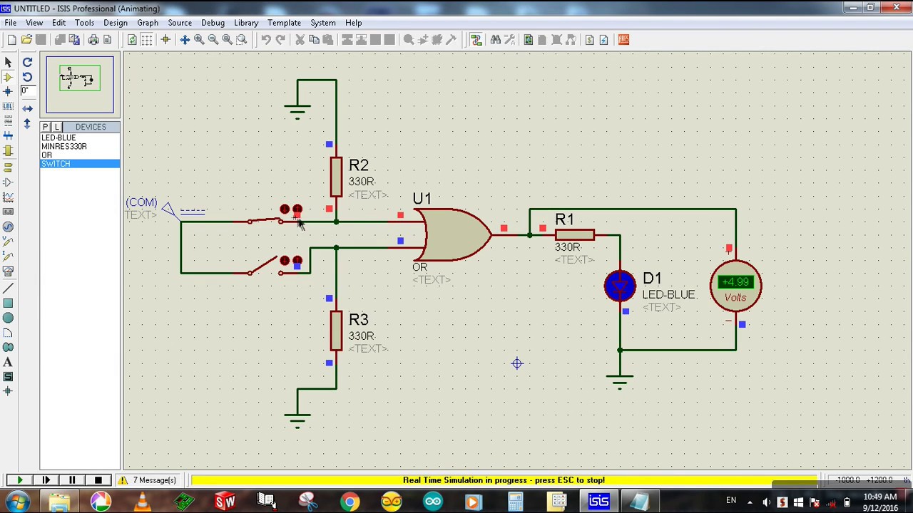 OR Gate Simulation in Proteus - Proteus Simulation Tutorial