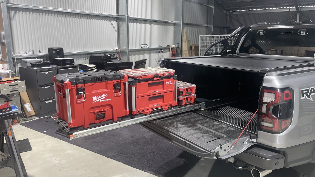Ranger Raptor Ute / Truck bed slide, Milwaukee Packout.