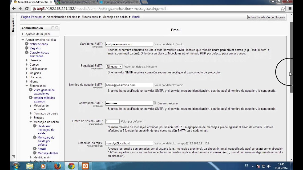 Moodle para Administradores. Video 17: Configuración Correo Electrónico