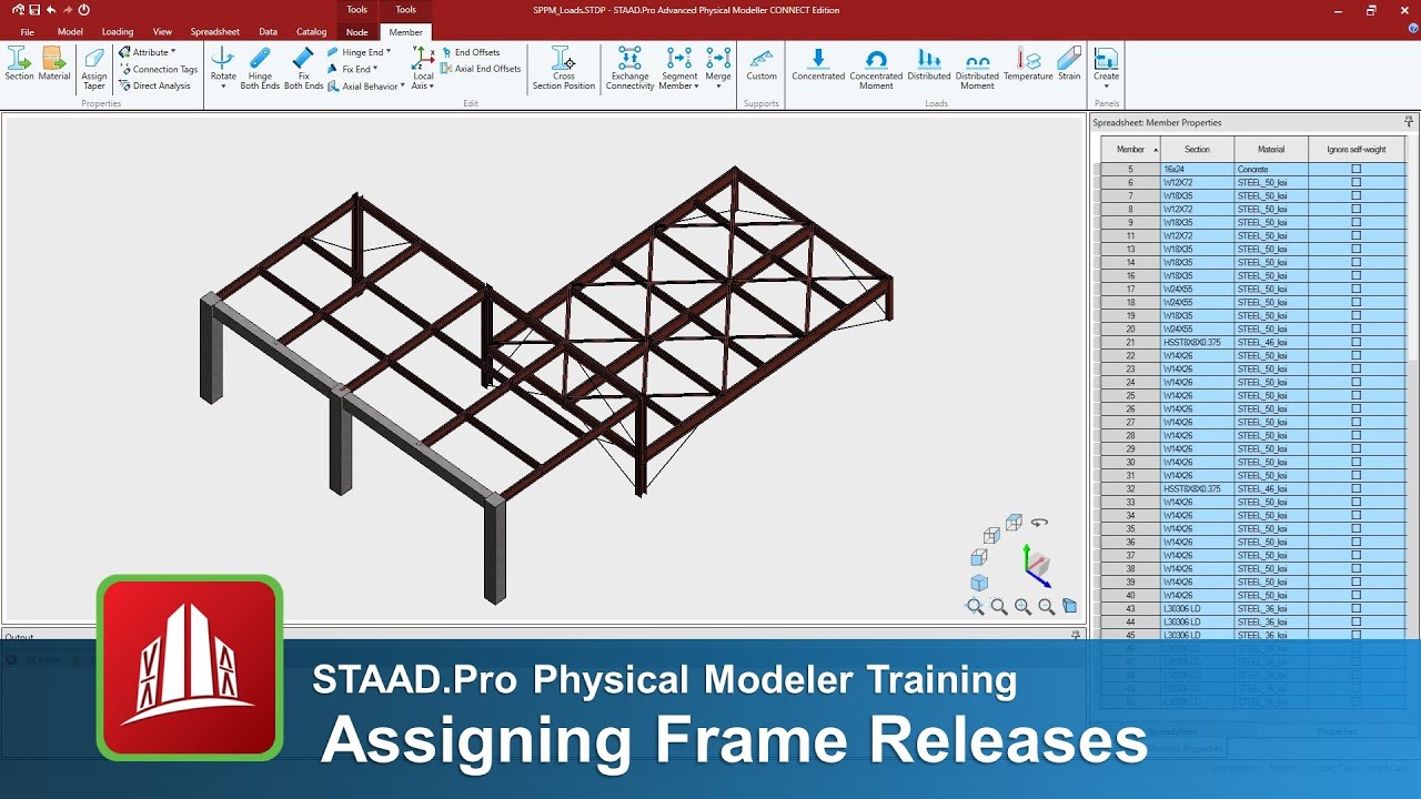Assigning Frame Releases in the STAAD.Pro Physical Modeler