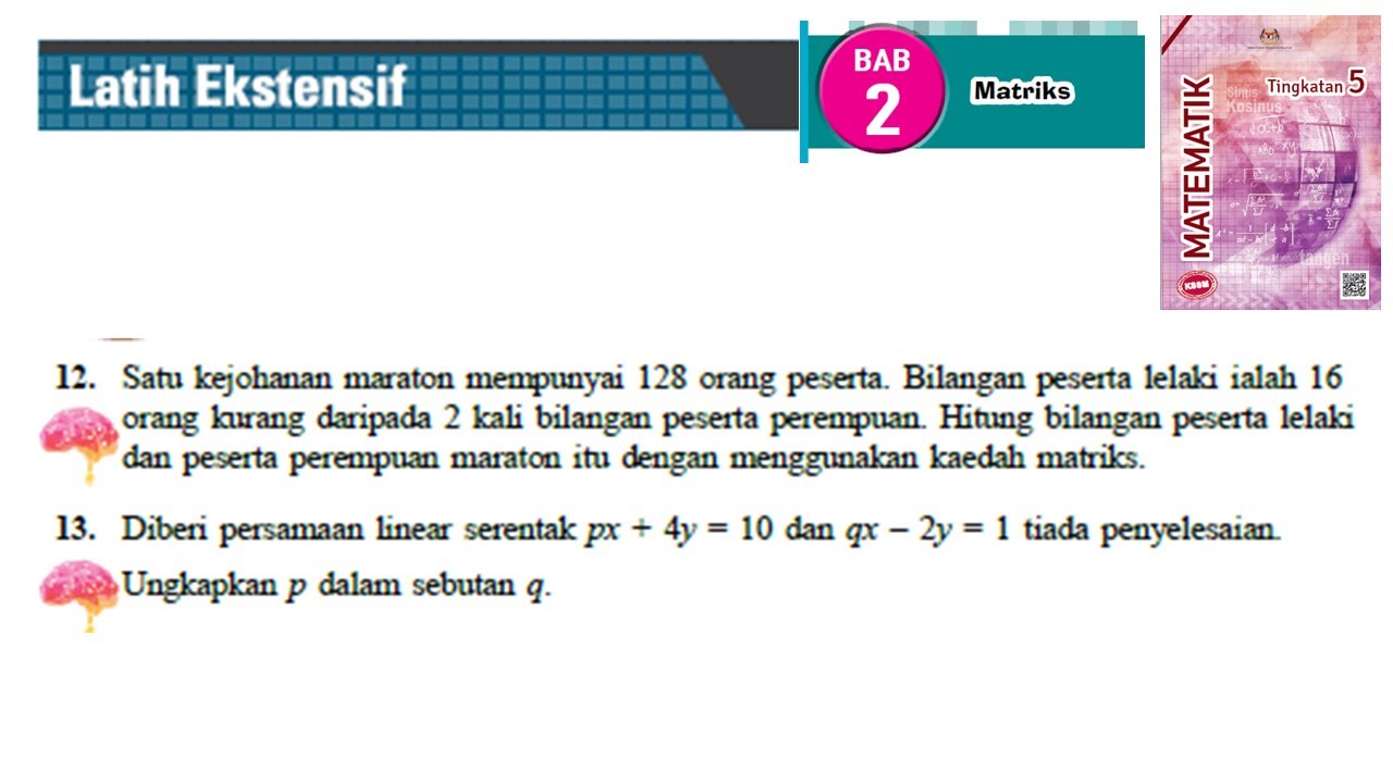 KSSM Matematik Tingkatan 5 Matriks latih ekstensif no12-no13 buku teks bab 2 matrices form 5