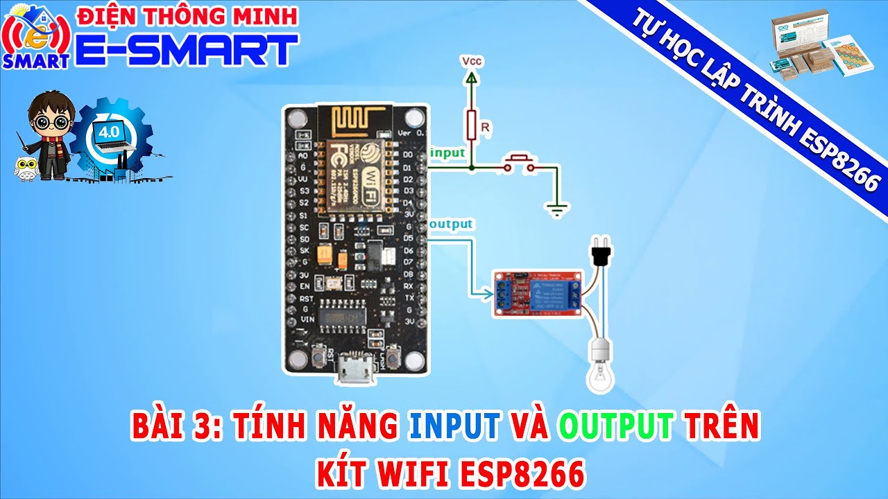 Bài 3 - Tính năng input và output trên kít wifi esp8266 - bật tắt led bằng nút nhấn vật lý