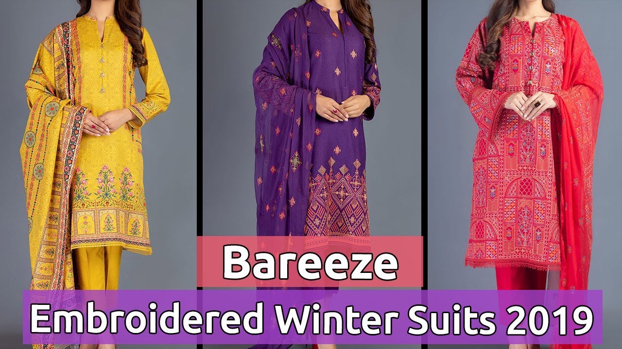 Latest Collection of BAREEZE Winter Dresses 2019 | Pakistani Winter Suits Designs