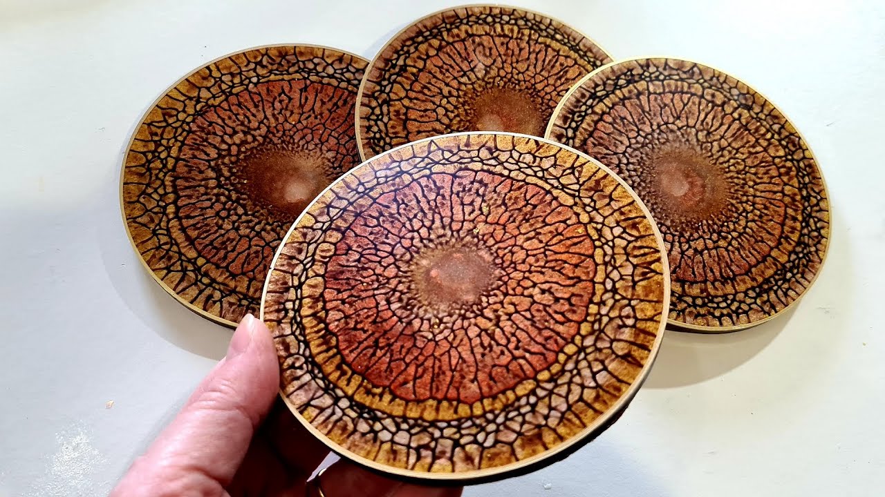 #1209 Amazing 'Dragon Scale' Effects In These Brown, Gold And Copper Resin Coasters
