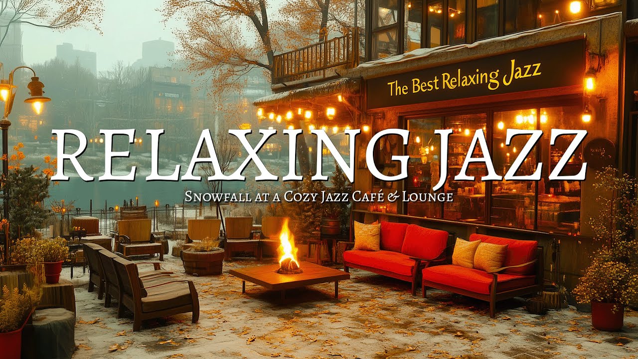 Cozy Jazz Terrace by the Mountains 🌨️ Relax with Snowfall Melodies