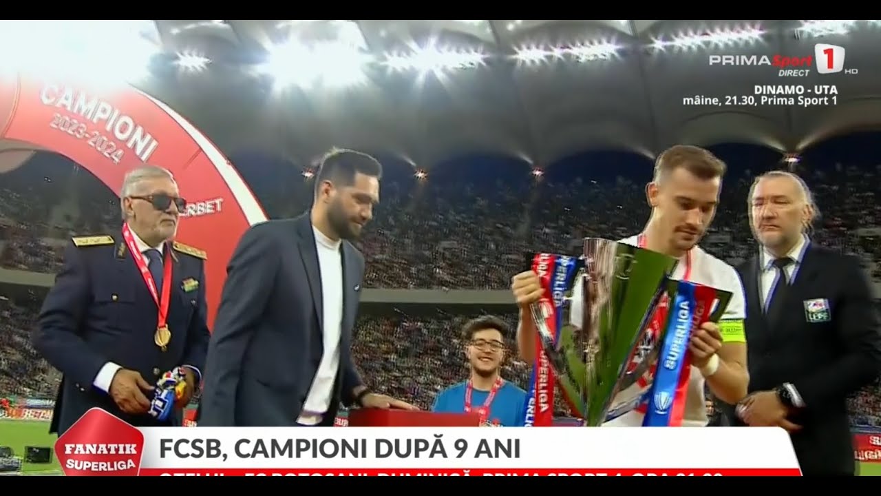 FCSB a primit trofeul de CAMPIOANĂ! Festivitatea de premiere