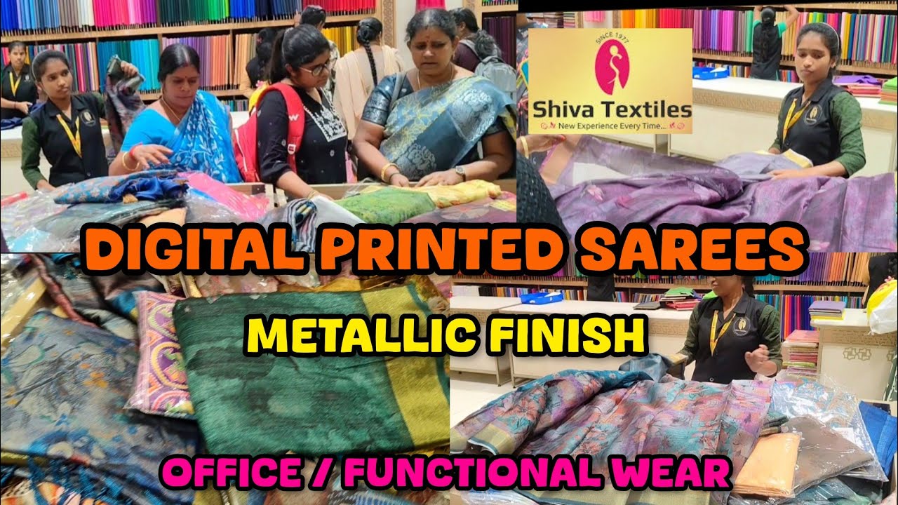 Digital print Sarees with matellic finish....office & functional wear sarees.. lightweight & soft
