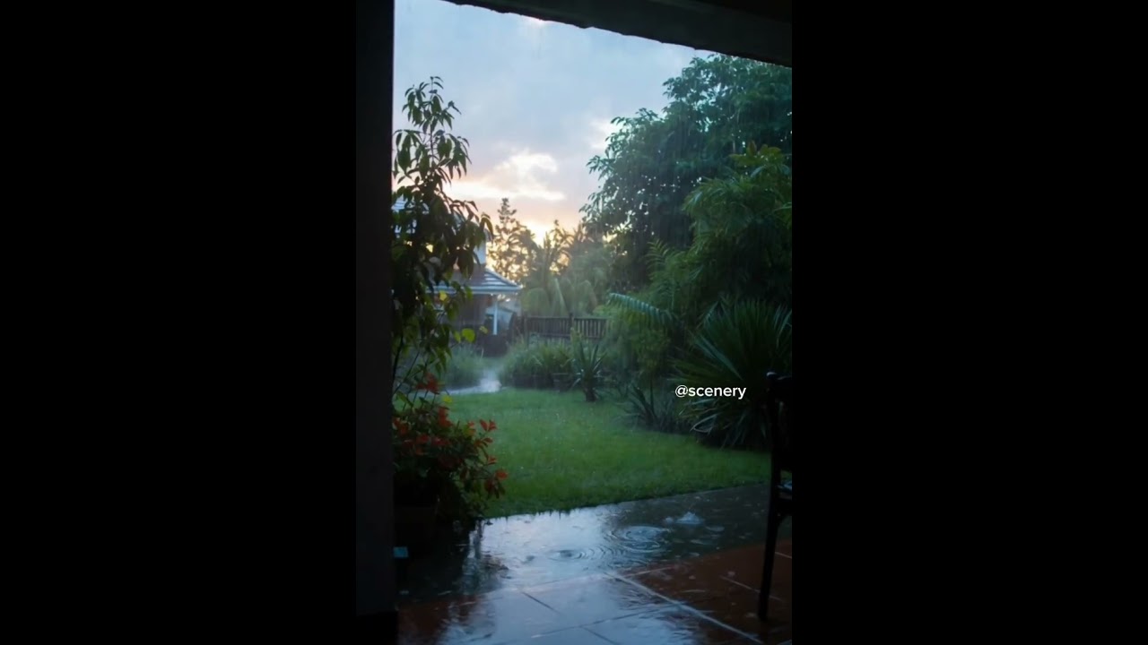 The sound of rain falling beautifully.