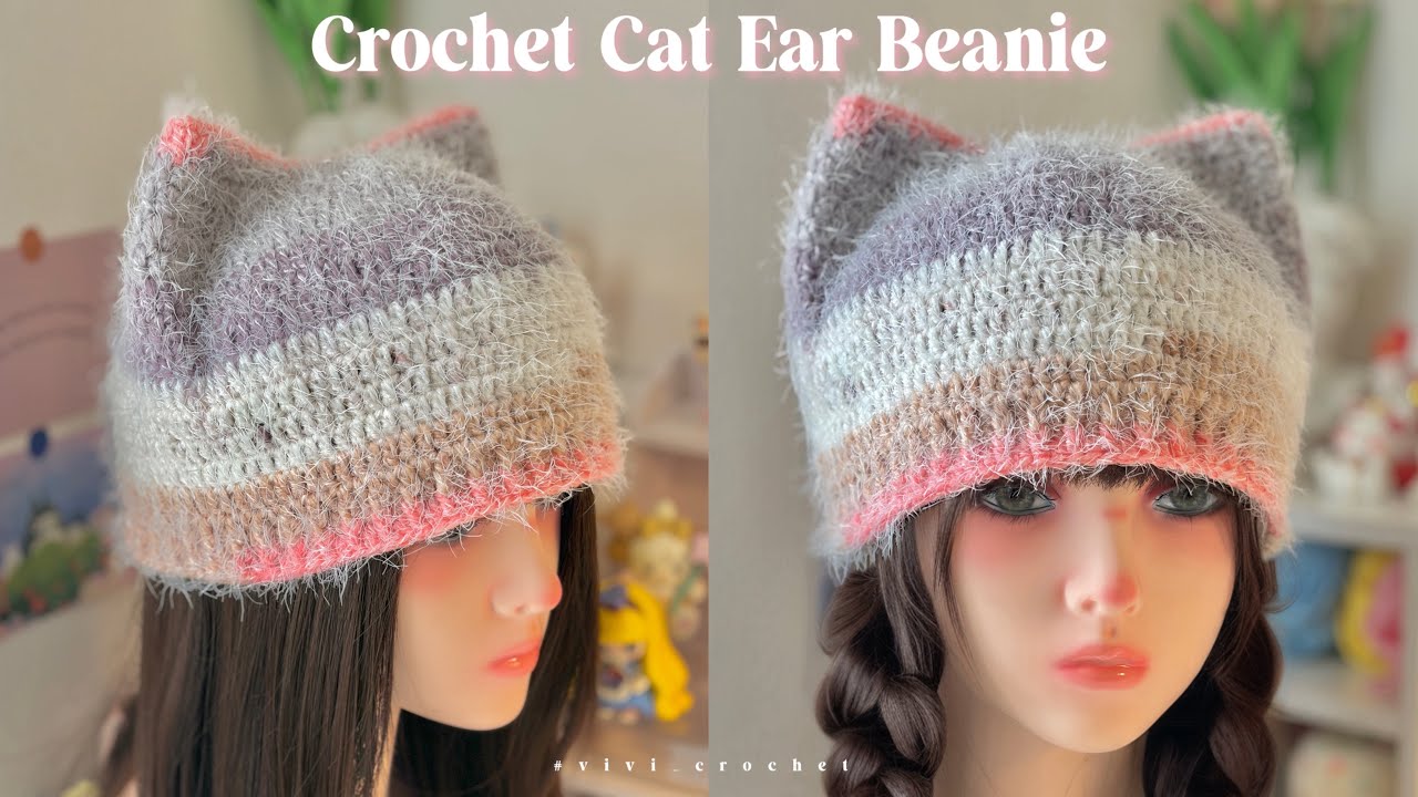 How to Crochet Cat Ear Beanie | Simple and easy✨