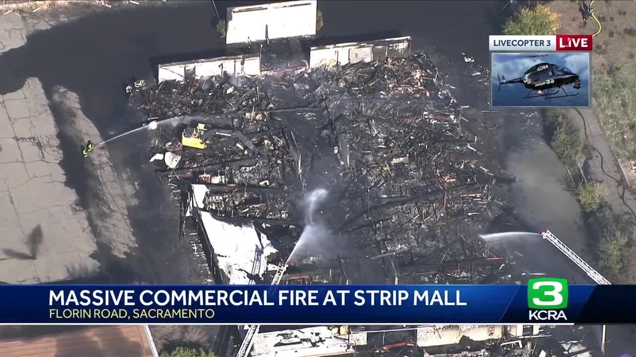 Massive commercial fire destroys strip mall in Sacramento