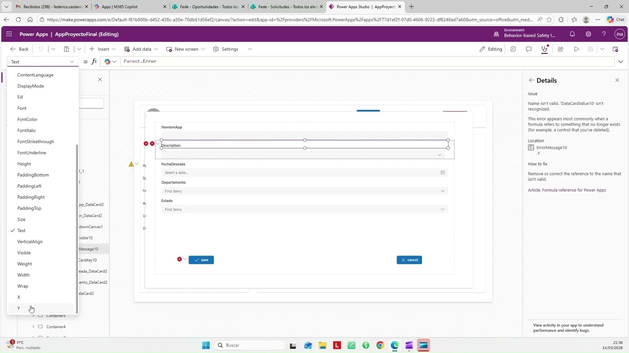 Editar controles de un Formulario en Power Apps