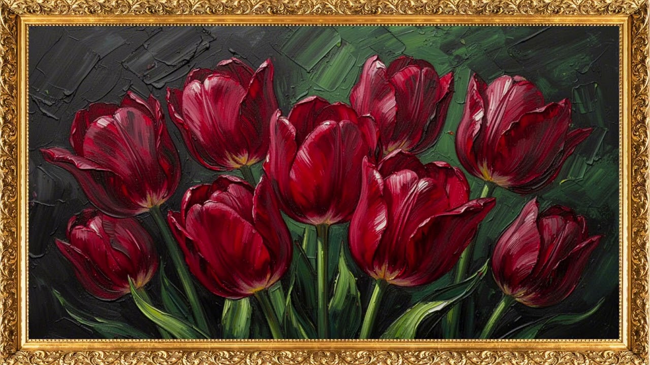 Spring Tulips in Bloom | 4K Thick Oil Paintings | 2 Hour Rotating Gallery Art