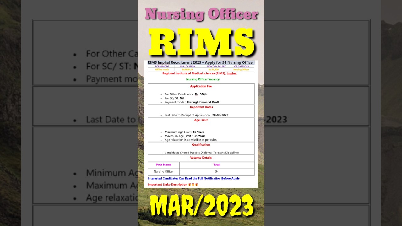 RIMS Imphal Recruitment 2023 &ndash; Apply for 54 Nursing Officer Posts#shorts #shortsvideo #viral #latest