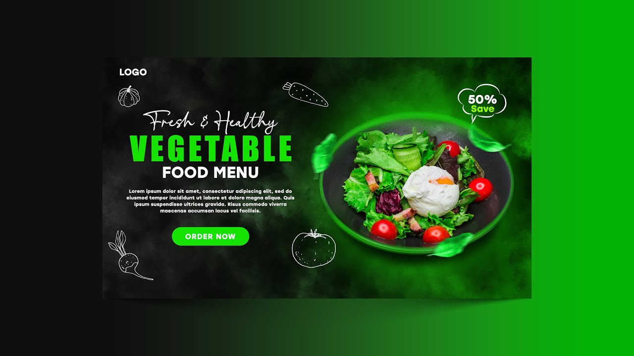 Professional Healthy Food Web Banner Design in Photoshop Tutorial