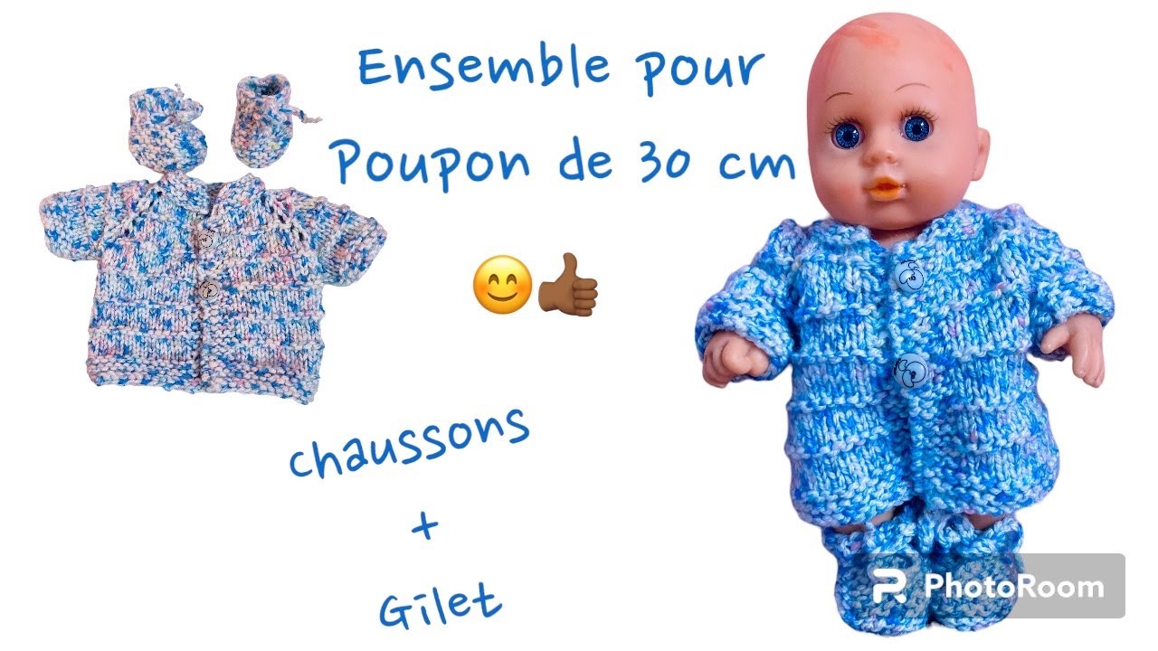 Tuto tricot ensemble petite Amélie au tricot, chaussons au tricot pour poupon ( 30 cm)