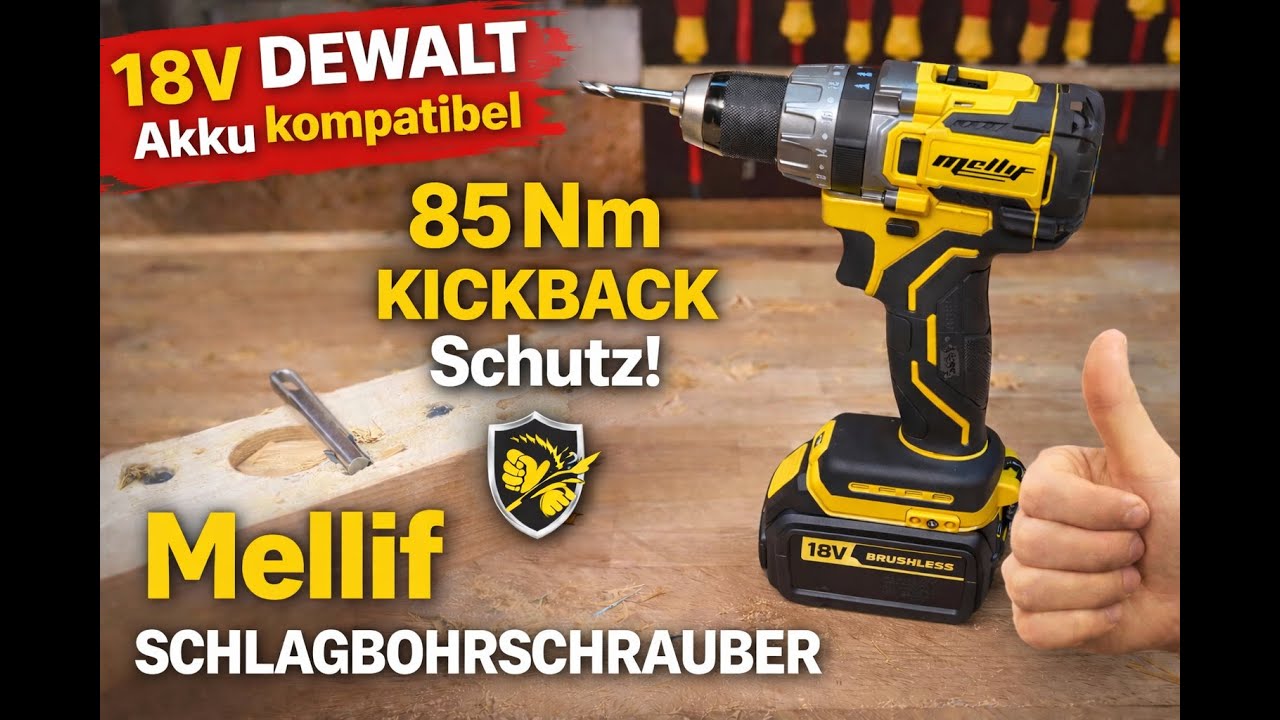 Mellif 18V Schlagbohrschrauber 85NM - Dewalt Akku kompatibel