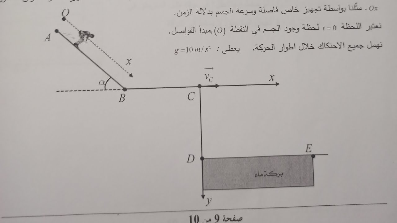 تمرين مقترح في الميكانيك (المستوي +القذيفة) المقترح الثاني