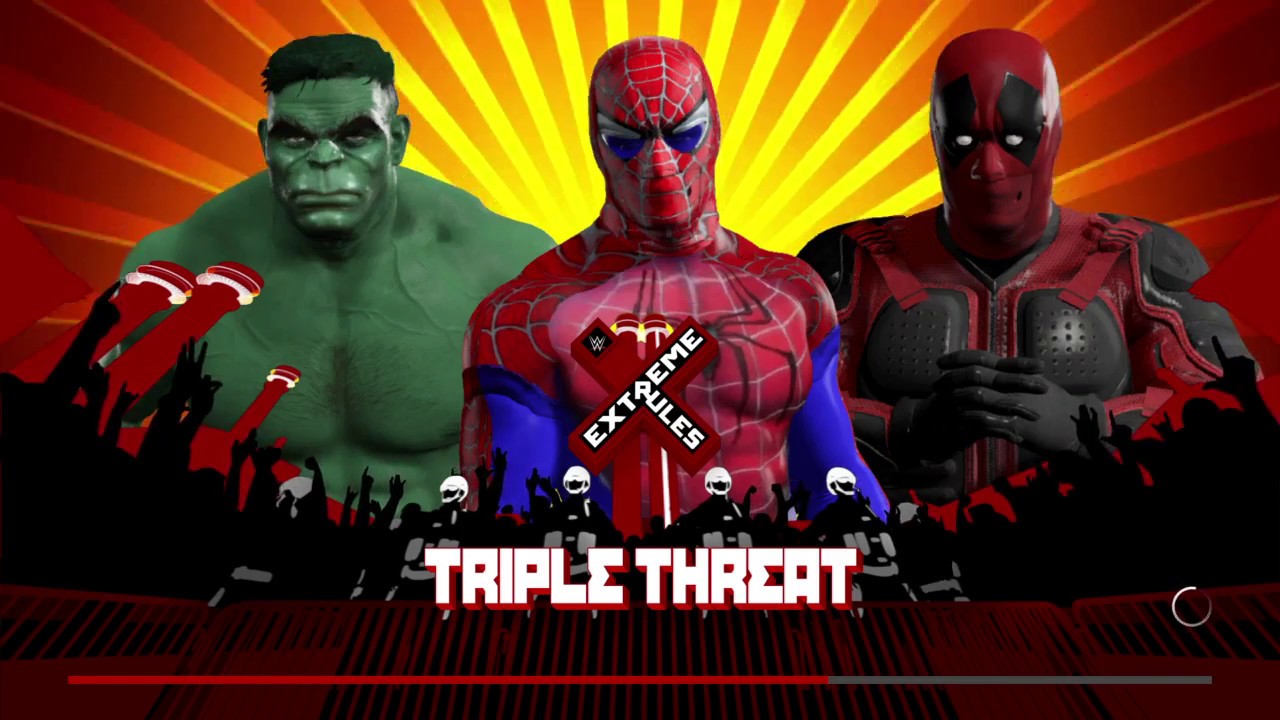 WWE 2K17 Spiderman VS Deadpool VS The Hulk In A Triple Threat Match