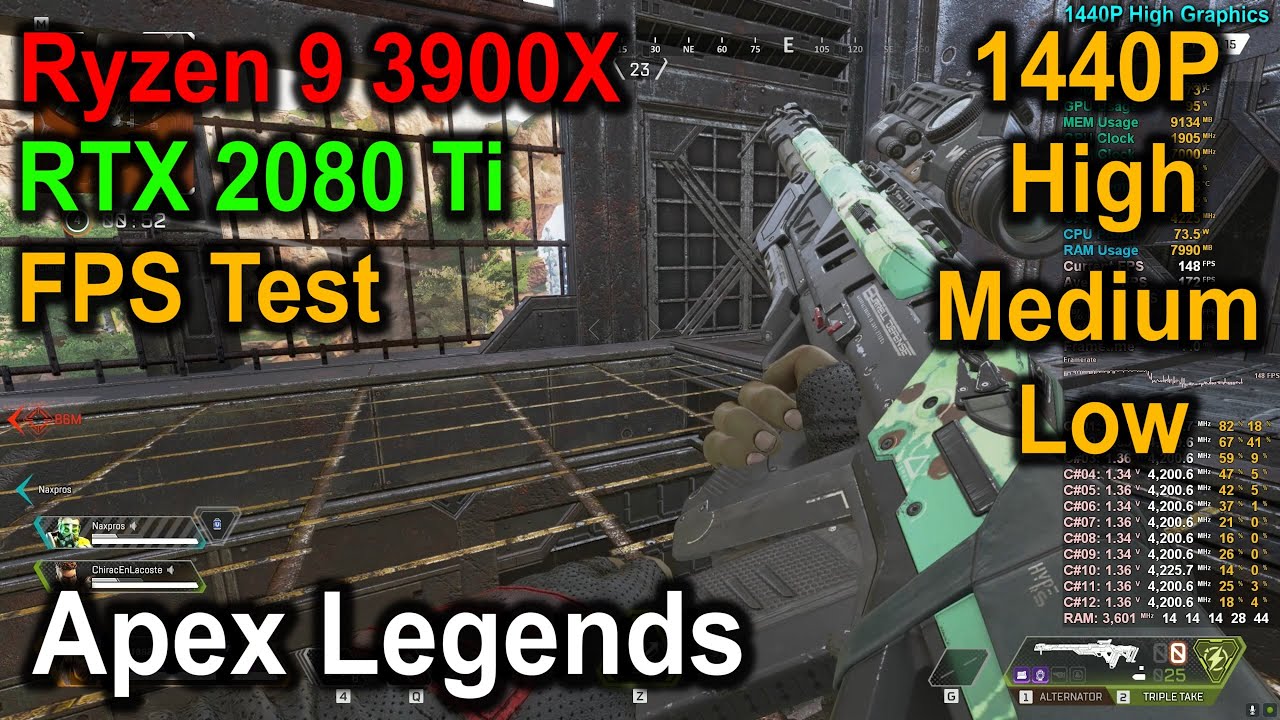 Apex Legends - Ryzen 9 3900X + RTX 2080Ti - 1440P - Low | Med | High - FPS Test