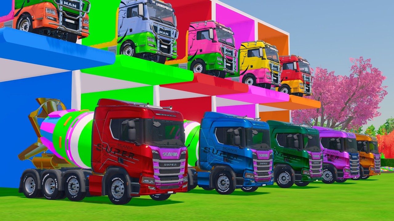 Colorful Garage FS22 - Mixer Truck With Flatbed Trailer, Scania, Man Truck