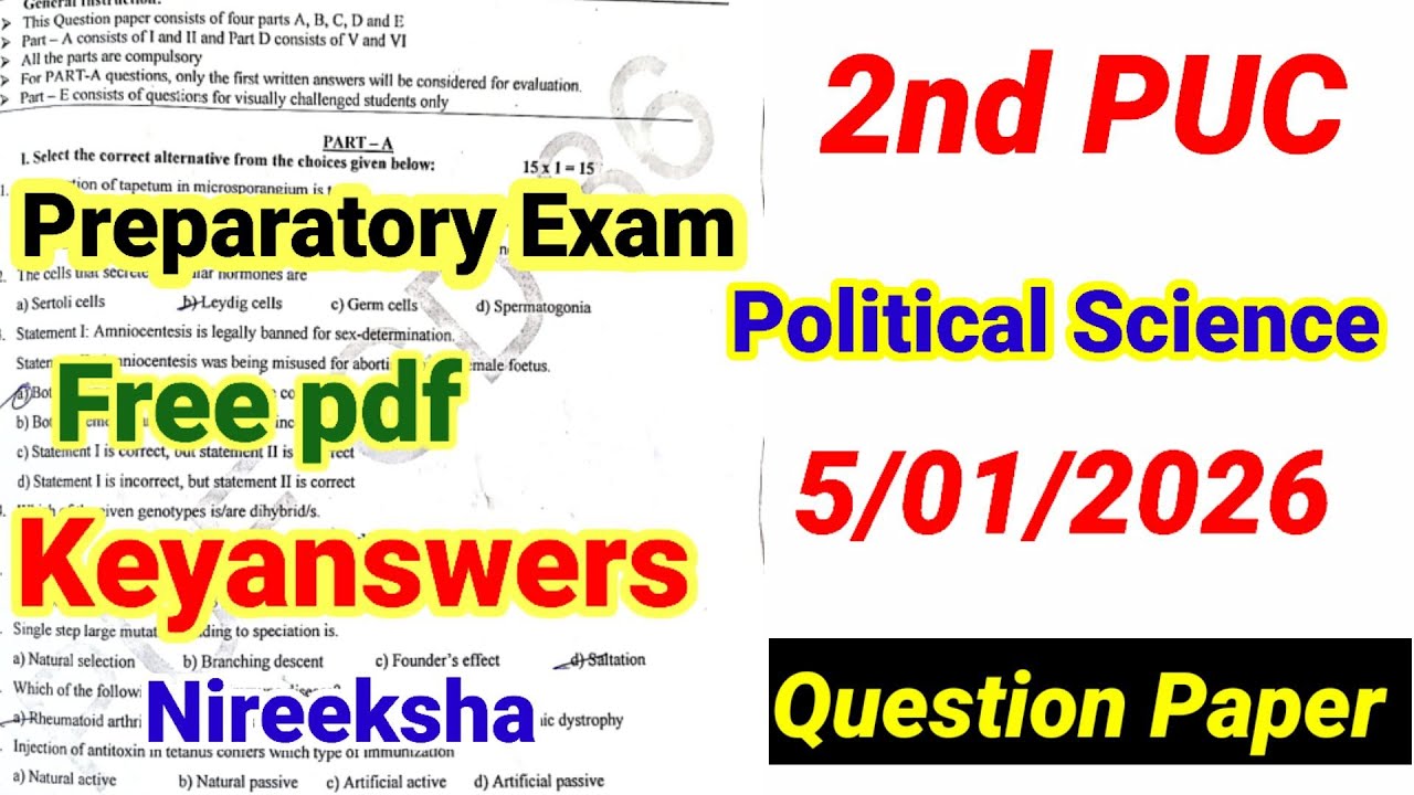 2nd PUC Political Science Keyanswers 2026 Preparatory Exam 