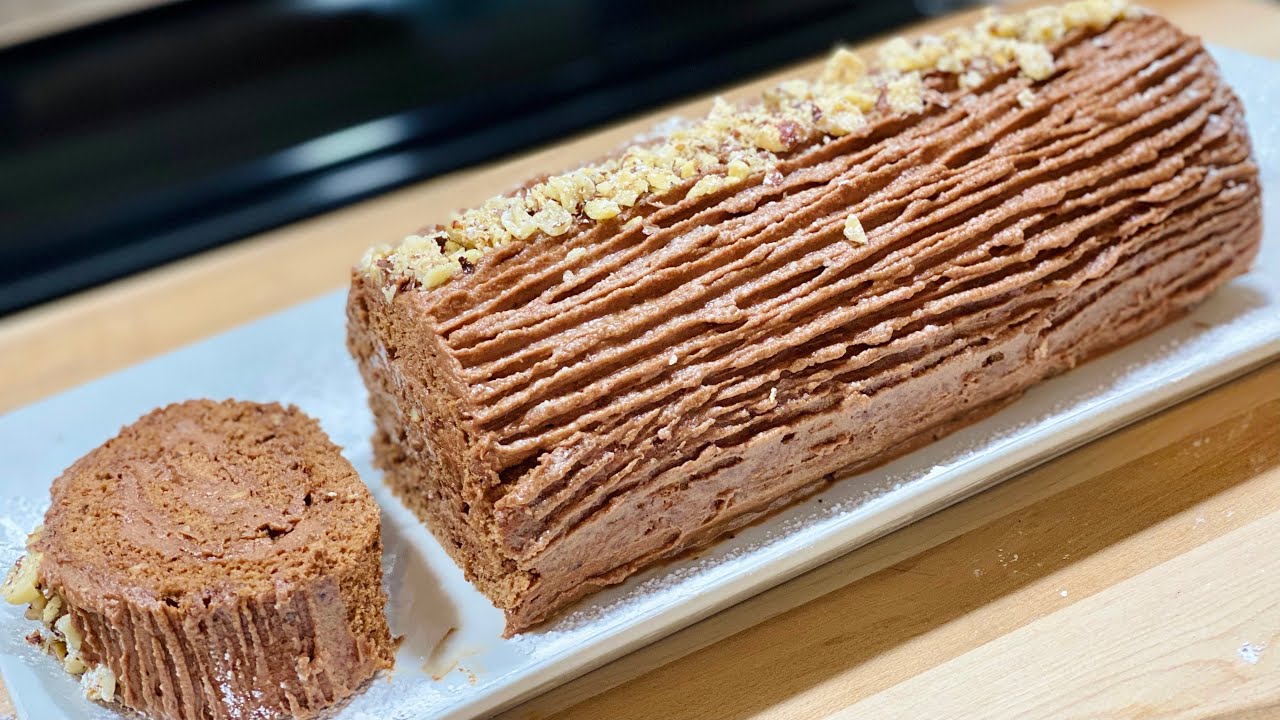 LA SUPERBE BÛCHE ROULÉE CHOCOLAT-PRALINÉ🪵🍫EN 3 ÉTAPES FACILES. Deli cuisine