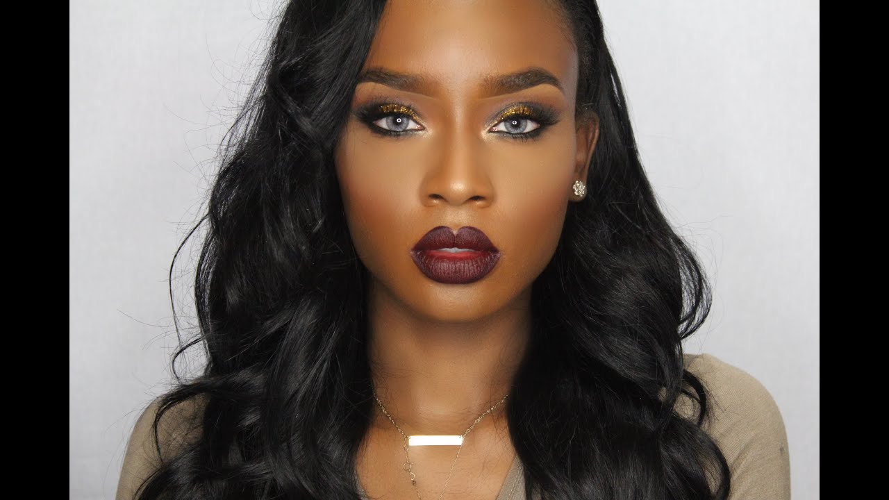 Gold Glitter Eyes & Dark Lip Makeup Tutorial
