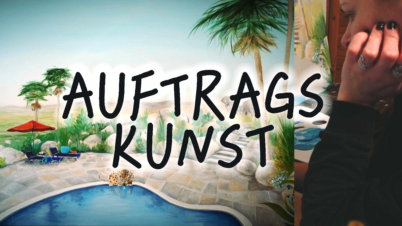 Eine moderne Poollandschaft mit Leopard & Elefanten | Auftragskunst Schritt für Schritt