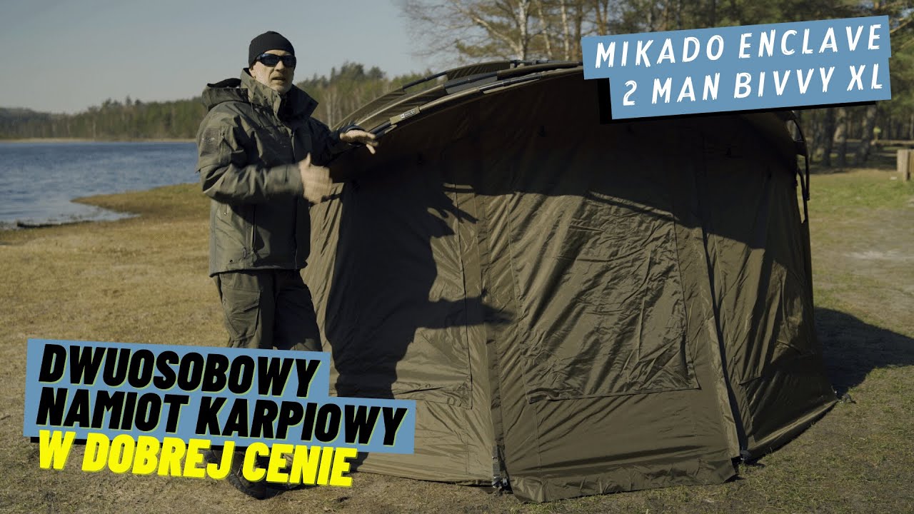 Duży namiot karpiowy w dobrej cenie - Mikado Enclave 2 Man Bivvy XL z narzutą