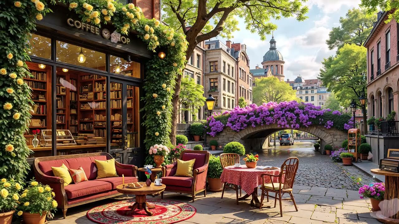 Soothing Jazz Music at Outdoor Coffee Shop Ambience | Sweet Jazz for Coffee Time & Relax🍃🌸