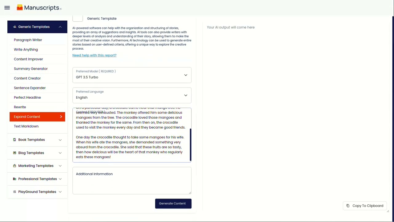 Manuscripts.ai - How To Run An Expand Content Report Via AI Tools?