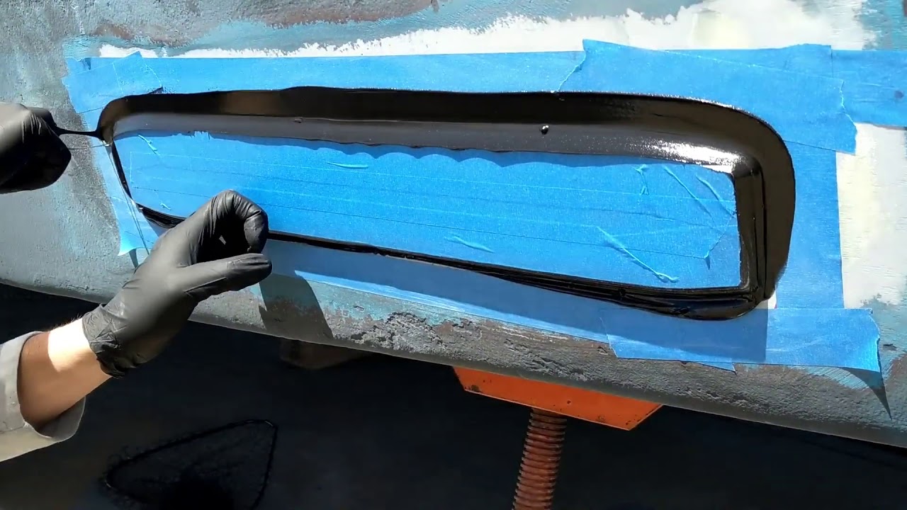 Underwater LED Light installation showing bedding technique onto boat hull