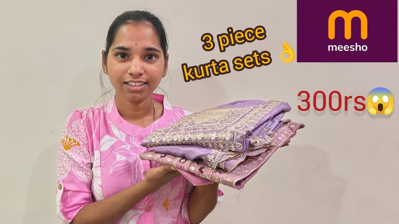 🥳@300rs Beautiful 3 piece kurta sets 👌😍 #meesho #3pieceset #underbudget 