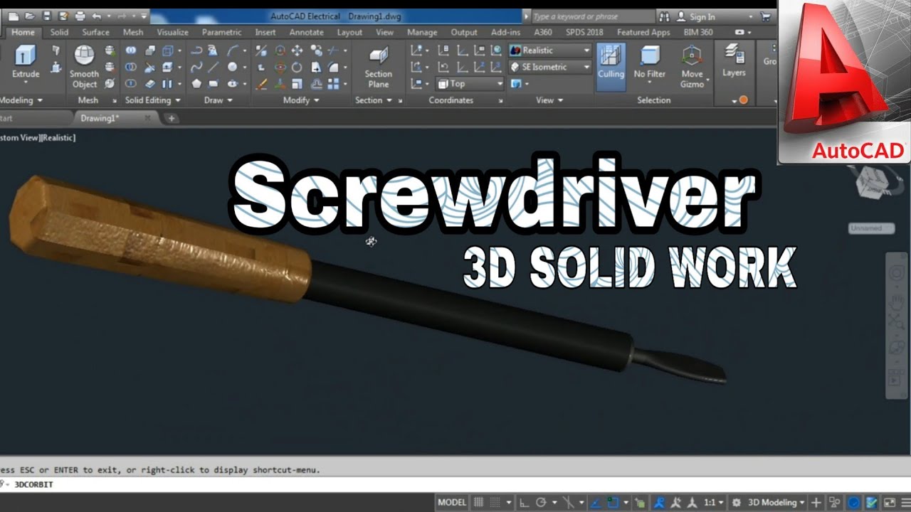 Screwdriver 3D using AutoCAD