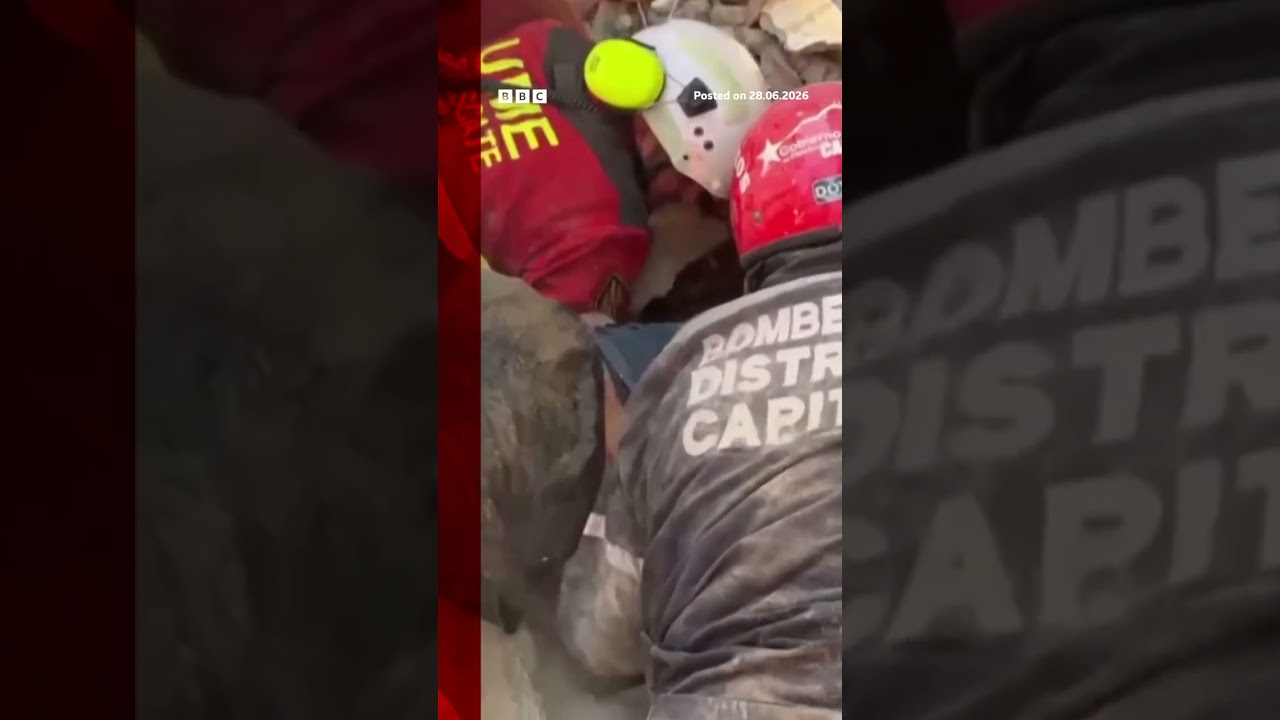 Rescuers cheer as man pulled from rubble after Venezuela earthquakes. #BBCNews