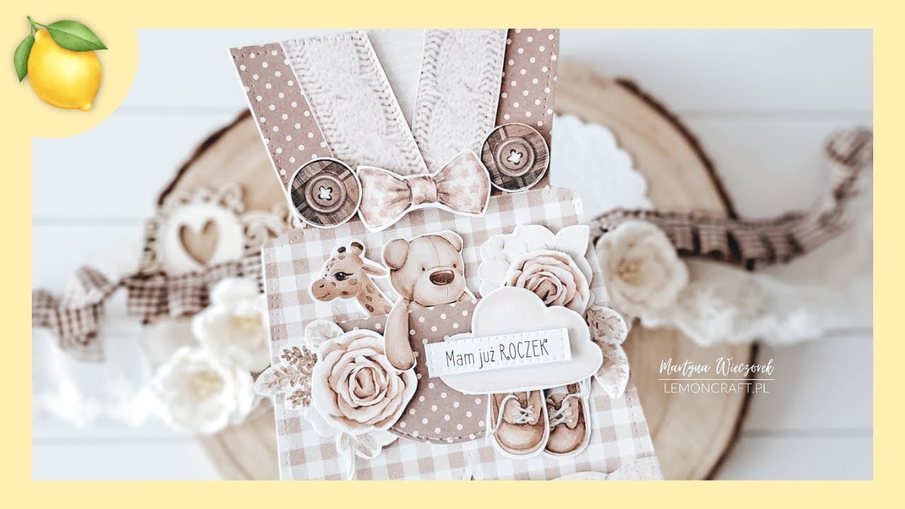 Kartka na roczek scrapbooking - spodenkowa kartka na roczek