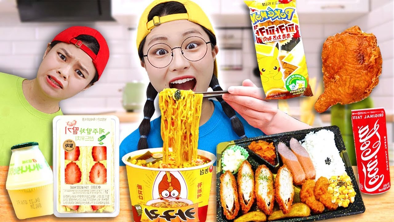 Mukbang 편의점 시네마 먹방 모음 라면 치킨 햄버거 포켓몬빵 짱구과자 CUP NOODLES Chicken Convenience Store Food 티미TIMI